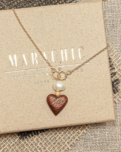 Necklace with Wooden Heart and Pearl | Perfect Love Gift
