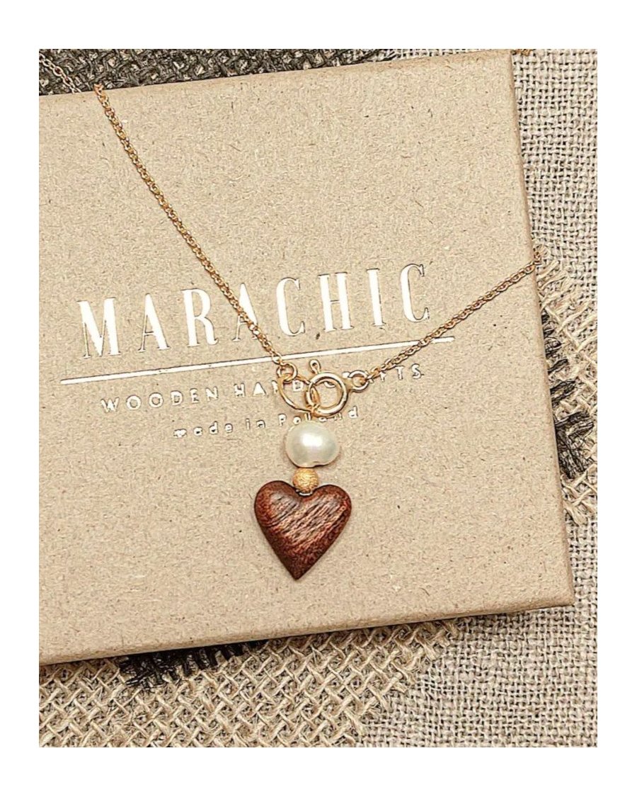 Necklace with Wooden Heart and Pearl | Perfect Love Gift