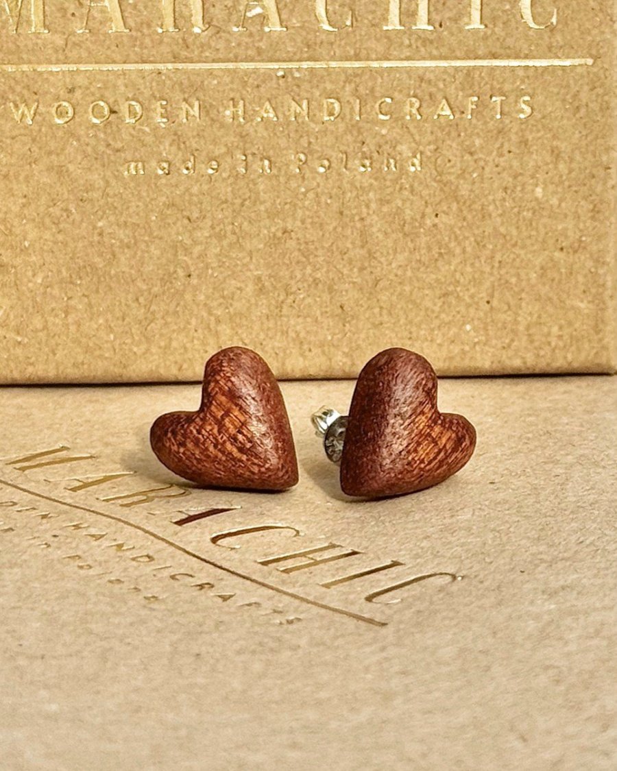 Mini heart earrings. Wooden cute heart for your ear