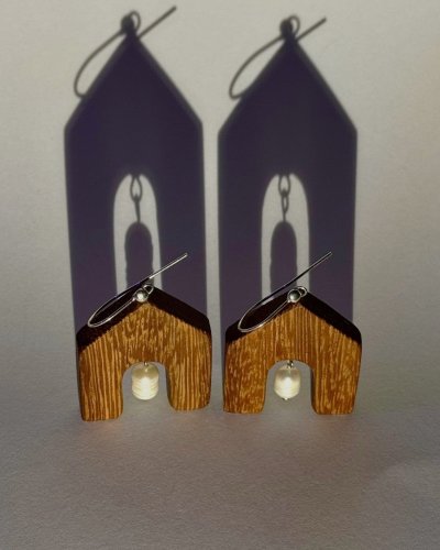 Wooden Earrings with Natural Pearls | Luxury Handcrafted Jewelry