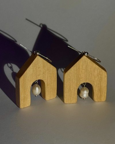 Wooden Earrings with Natural Pearls | Luxury Handcrafted Jewelry