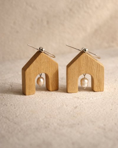 Wooden Earrings with Natural Pearls | Luxury Handcrafted Jewelry