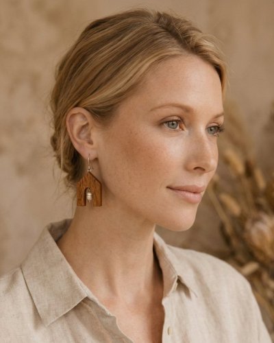 Wooden Earrings with Natural Pearls | Luxury Handcrafted Jewelry