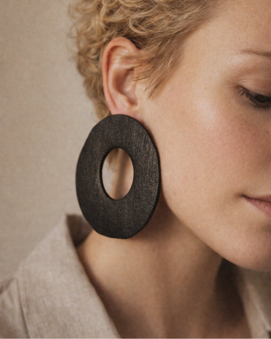 "Burnt Halo" Earrings | Shou Sugi Ban Wood, Geometric, Minimalist