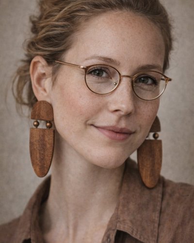 Drewniane duże kolczyki z brązowymi perłami Marachic