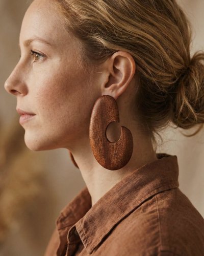 Duże drewniane kolczyki Sapeli Spiral MARACHIC