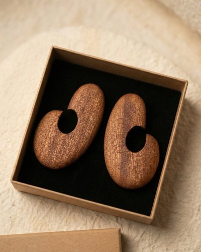 Duże drewniane kolczyki Sapeli Spiral MARACHIC