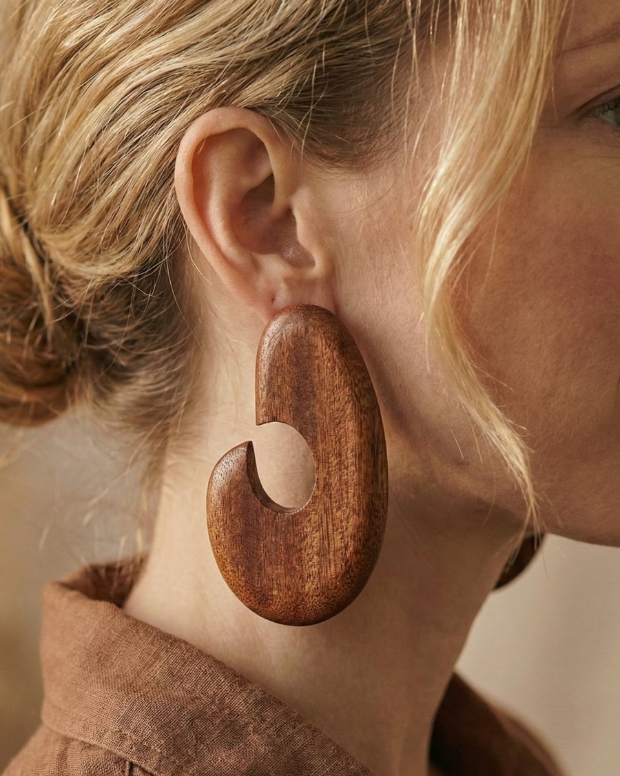 Wooden earrings Sapeli Spiral UNIQUE