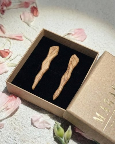 Long Wooden Earrings 45mm "TWIG" | Minimalist, Light Oak Jewelry