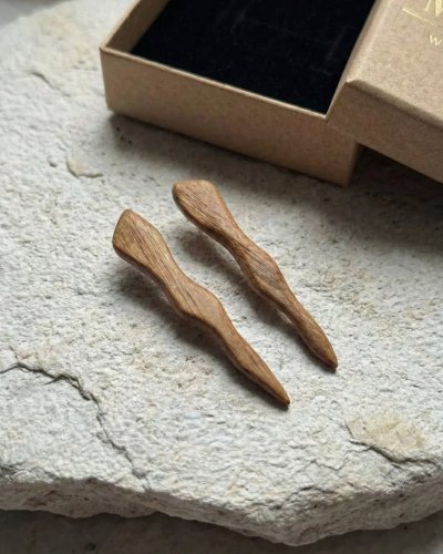 Long Wooden Earrings 45mm "TWIG" | Minimalist, Light Oak Jewelry