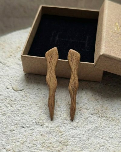 Long Wooden Earrings 45mm "TWIG" | Minimalist, Light Oak Jewelry