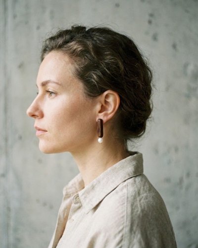 Charming wooden baton earrings with pearl ends | Minimalist jewelry