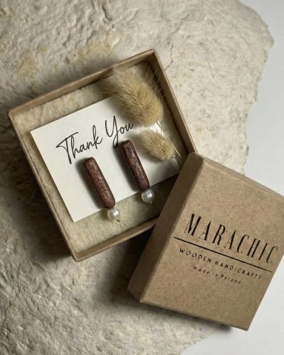 Charming wooden baton earrings with pearl ends | Minimalist jewelry