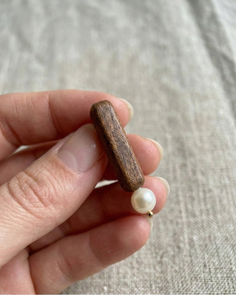 Charming wooden baton earrings with pearl ends | Minimalist jewelry