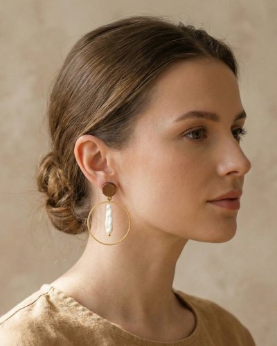 Wooden Earrings with Natural Pearls | Minimalist Jewelry