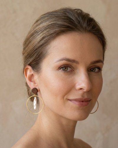 Wooden Earrings with Natural Pearls | Minimalist Jewelry