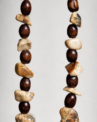 Unique earrings with wooden diamonds and green mother of pearl