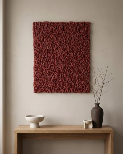 3D Red Textured Painting. Scluptured Abstract Wall Art