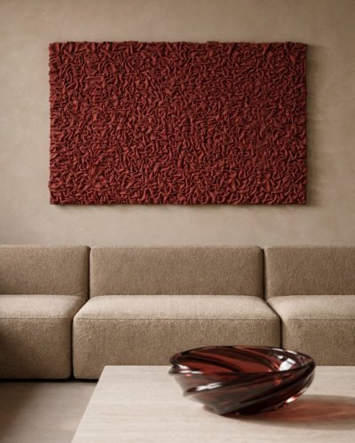 3D Red Textured Painting. Scluptured Abstract Wall Art