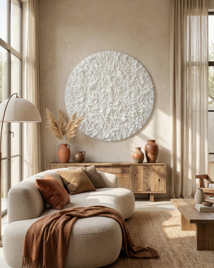 Round White Textured 3D Wall Art – Minimalist Wall Decor
