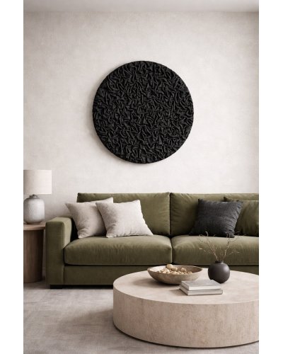 Round black textured 3D wall art  minimalist wall decor