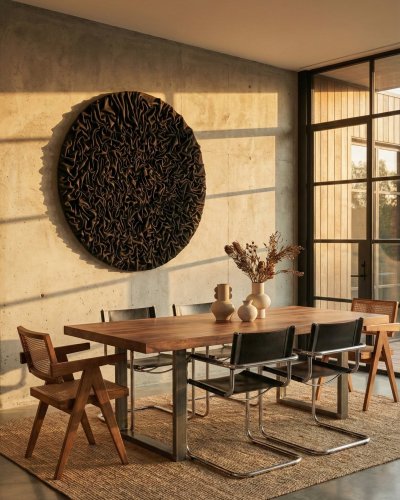 Round black textured 3D wall art  minimalist wall decor