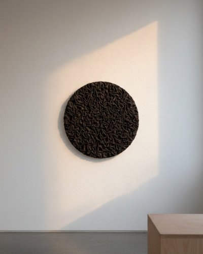 Round black textured 3D wall art  minimalist wall decor