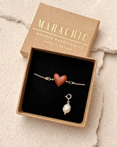 wooden heart bracelet in gift box
