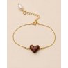 wooden heart bracelet with pearl silver chain