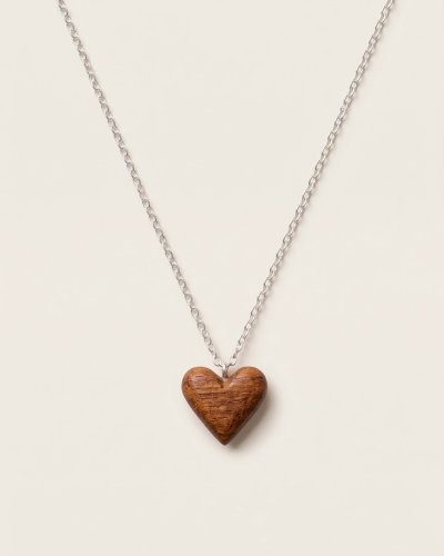Necklace with a mini heart. Wooden heart on a silver chain