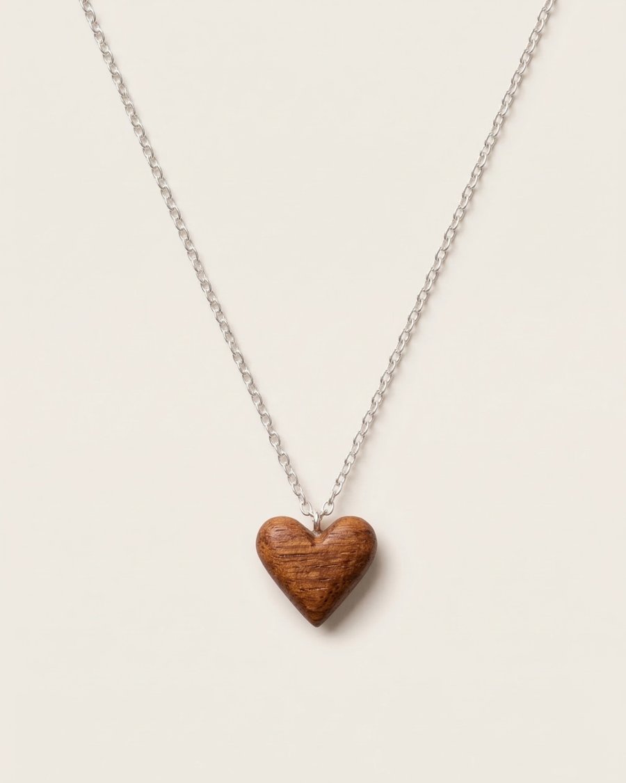 Necklace with a mini heart. Wooden heart on a silver chain