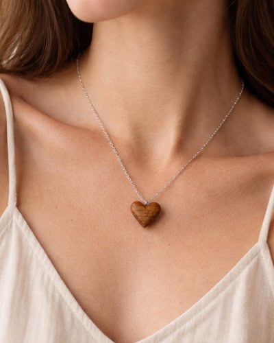 Necklace with a mini heart. Wooden heart on a silver chain