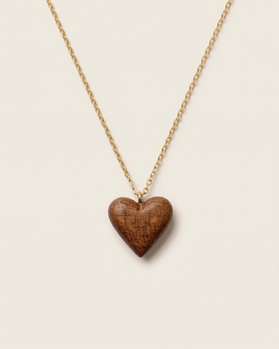 Necklace with a mini heart. Wooden heart on a silver chain