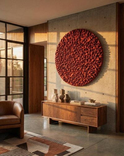 Round Red Textured 3D Wall Art – Minimalist Wall Decor