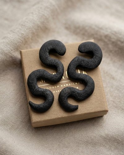 VIPERS Wooden Dangle Earrings –  Shou Sugi Ban Black Jewelry