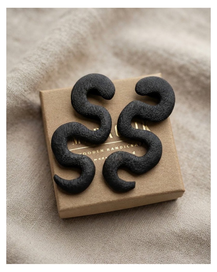 VIPERS Wooden Dangle Earrings –  Shou Sugi Ban Black Jewelry